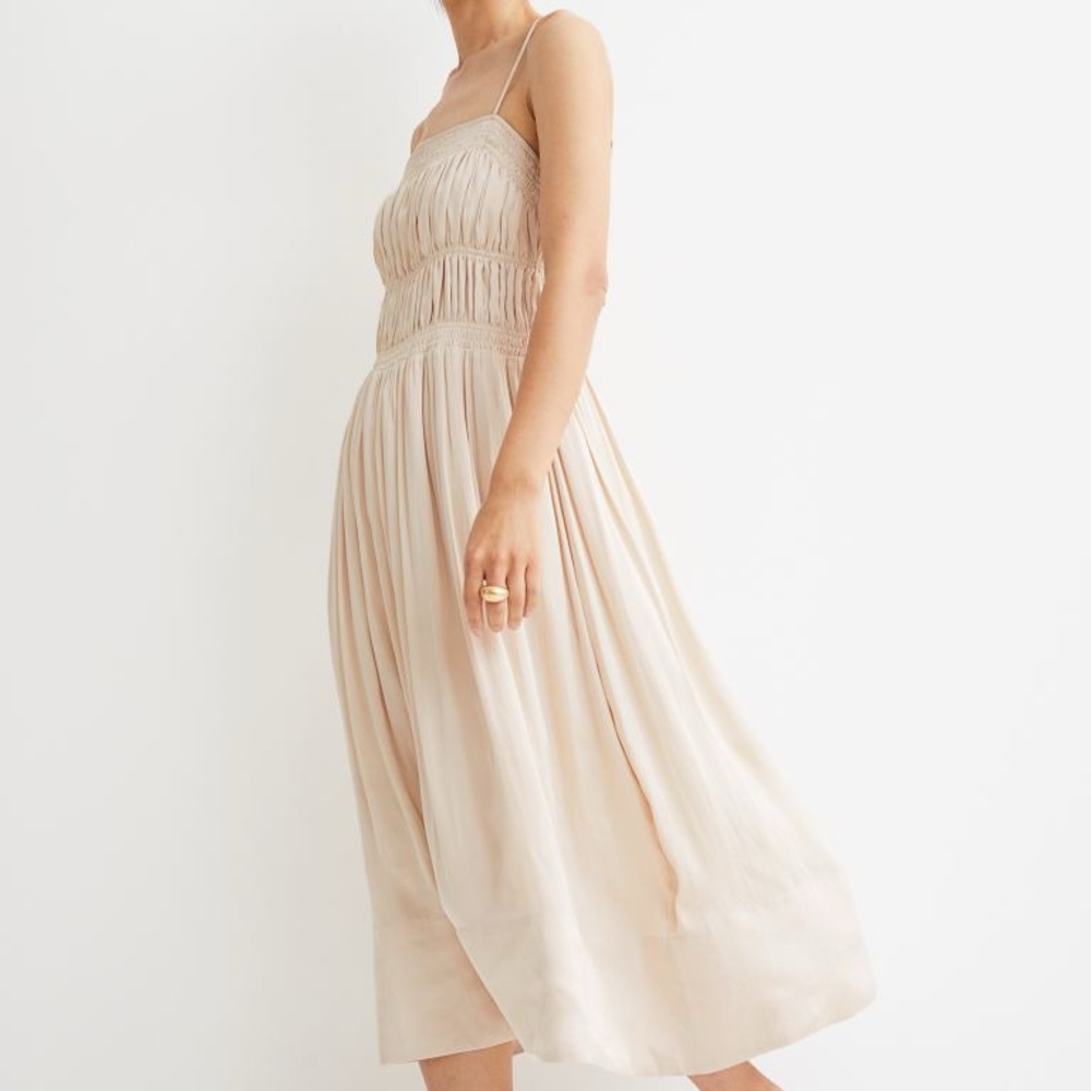 H&M beige Smocked Midi Dress